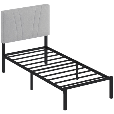 HOMCOM 3FT Single Bed Frame with Upholstered Headboard and Underbed Storage, Black and Light Grey