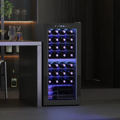 HOMCOM 32-Bottle Narrow Wine Fridge, with Lights - Black