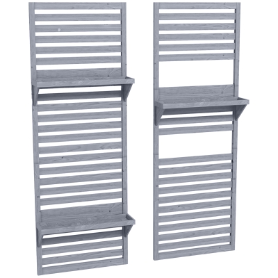 Outsunny Wall Mounted Plant Stands Set of 2, Fir Wood Flower Stand with Shelves and Slatted Trellis for Patio, Balcony, Porch