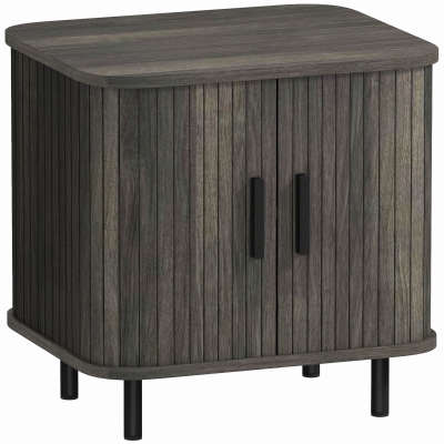 HOMCOM Nightstand with Sliding Doors and Metal Legs Grey