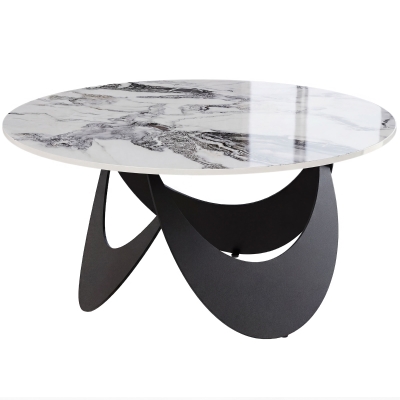 HOMCOM Coffee Table Sintered Stone Top Adjustable Foot Pads Modern Centre Table for Living Room White and Black