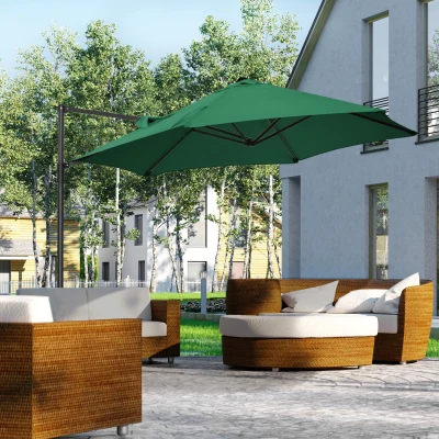 Outsunny 2.5M Garden Cantilever Parasol, Offset Roma Patio Umbrella Hanging Sun Shade Canopy Shelter with 360° Rotation and Cross Base, Green