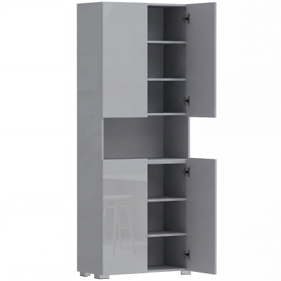 HOMCOM 180 cm Tall Kitchen Cupboard, Pantry Storage Cabinet with Soft Close Doors and Adjustable Shelves, High Gloss Grey