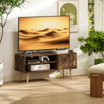HOMCOM TV Stand up to 55 Inches, TV Unit with Open Shelves and Cable Holes - Brown