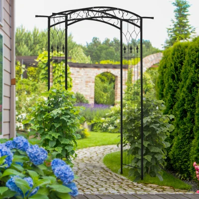 Outsunny 211cm Height Metal Garden Arch Arbor for Wedding Decor for Climbing Plants and Outdoor Decoration