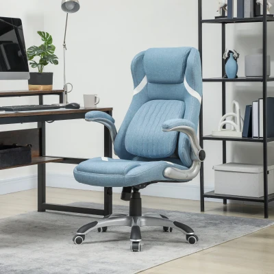 Vinsetto Linen-Look Office Chair, with Adjustable Height and Tension - Blue
