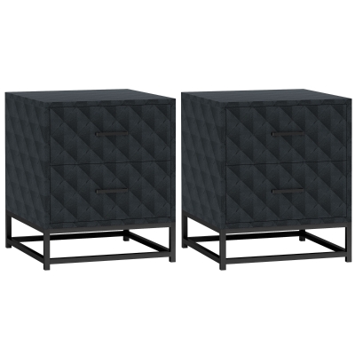 HOMCOM Bedside Tables Set of 2, Modern Bedside Table Nightstand with 2 Drawers, Bedside Cabinet Sofa Side Table with Storage, Steel Legs for Bedroom, Living Room, Black