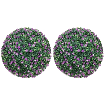HOMCOM Set of Two Artificial Boxwood Balls Plants - Purple