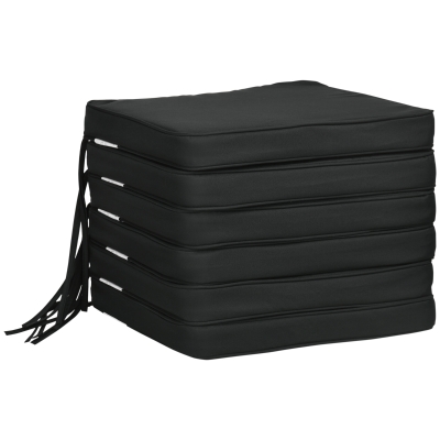 Outsunny Set of 6 Chair Cushion Seat Pads Dining Chair w/ Straps Indoor Outdoor Removable Tie On Garden Patio, Black