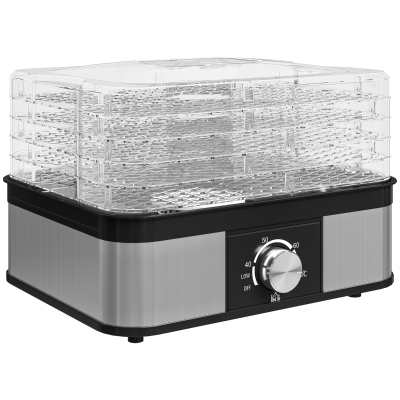 HOMCOM 5 Tier Food Dehydrator, 245W Stainless Steel Food Dryer Machine with Adjustable Temperature for Drying Fruit, Meat, Vegetable, Jerky and Pet Treat, Black