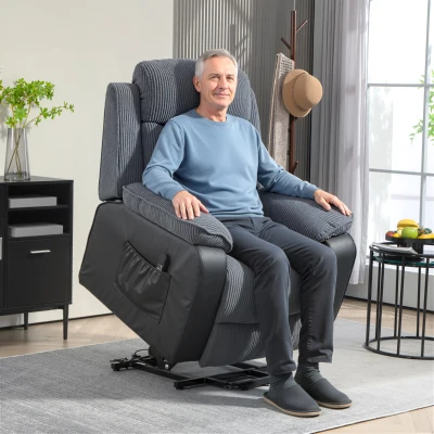 HOMCOM Overstuffed Corduroy Electric Lift Recliner Chair - Dark Grey