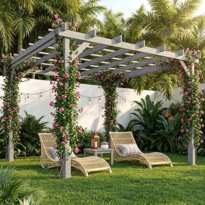 Outsunny 3 x 3 m Wooden Pergola Kit, Decorative Garden Gazebo Shelter with Stable Structure for Climbing Vines, Grey