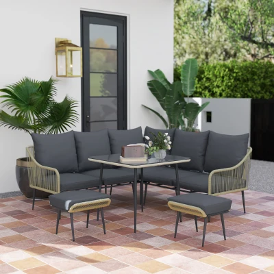 Outsunny Six-Piece Rattan Strong Garden Sofa Set - Grey