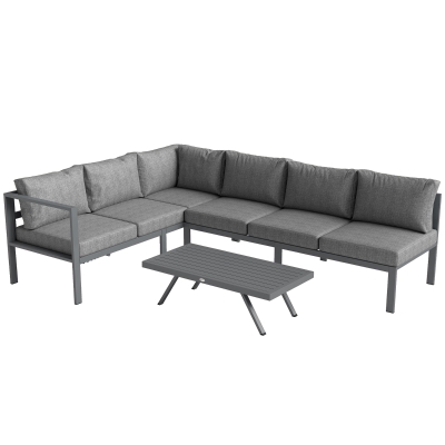Outsunny 3 Pieces Garden Furniture Set, Aluminium Corner Lounge Set with Adjustable Backrest and Coffee Table
