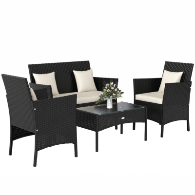 Outsunny Set da Giardino 4pz 2 Sedie Poltrona 2 Posti e Tavolino