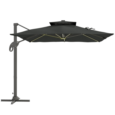 Outsunny 3 x 3(m) Aluminum Sun Square Canopy Top w/ Adjustable Pole Angle Dark Grey