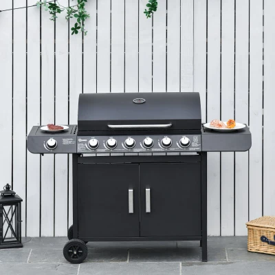 Outsunny Seven Burner Gas Grill, with Integrated Thermometer and Storage