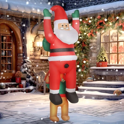 Outsunny 7FT Hanging Christmas Inflatable Santa with Dog, Christmas Blow Up Decoration with Built-in LED Lights for Garden, Indoor Outdoor Home Decor