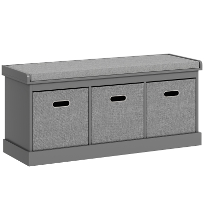 HOMCOM Three-Drawer Shoe Storage Bench, with Padded Top Seat - Grey