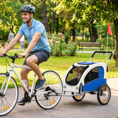 PawHut Remolque 2 en 1 para bicicleta y jogger cochecito plegable para perros pequeños y medianos hasta 20 kg, Gris claro