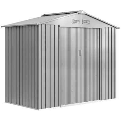 Outsunny 7 x 4ft Lockable Metal Garden Tool Storage Shed Storage - Light Grey