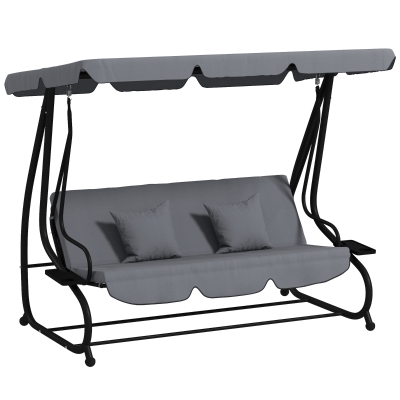 Outsunny Three-Person garden Swing Chair, with Adjustable Canopy - Dark Grey
