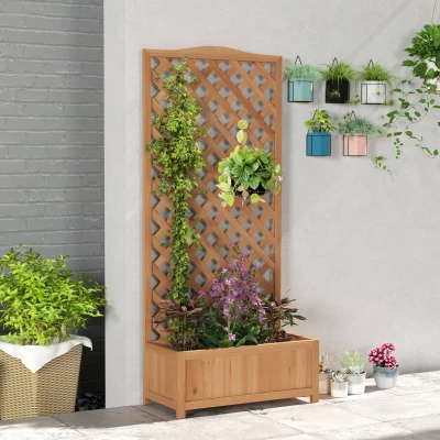 Outsunny Wooden Planter with Trellis, Freestanding Raised Bed for Garden with Lattice, Outdoor Planter Box for Climbing Plants, Vines, Flowers, 76 x 36 x 170 cm, Brown