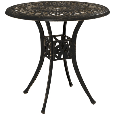 Outsunny 78 cm Round Garden Dining Table with Parasol Hole Antique Cast Aluminium Outdoor Table Only, Bronze Tone