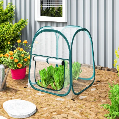 Outsunny Mini Invernadero Plegable Pop-up Invernadero de Exterior con Puerta Enrollable y Cubierta Transparente