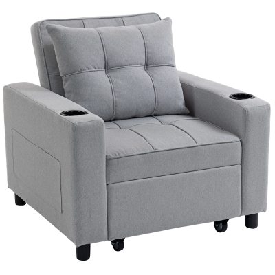 HOMCOM 3-in-1 Single Sofa Bed, Convertible Sleeper Chair Bed - Light Grey