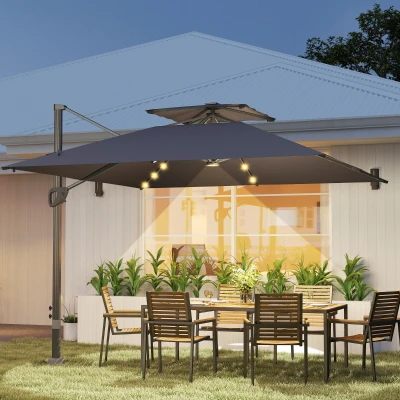 Outsunny Multi-Angle LED Light Parasol Umbrella - Dark Grey