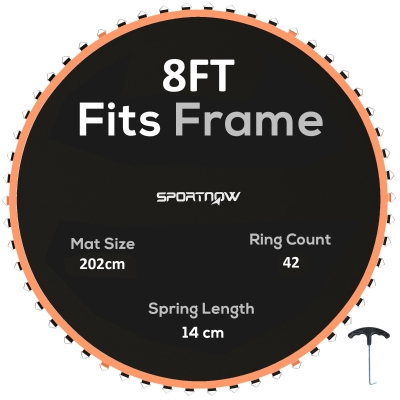 SPORTNOW Trampoline Replacement Mat with Spring Pull Tool, 42 V-Hooks, for 8ft Trampoline using 14cm Springs, Orange