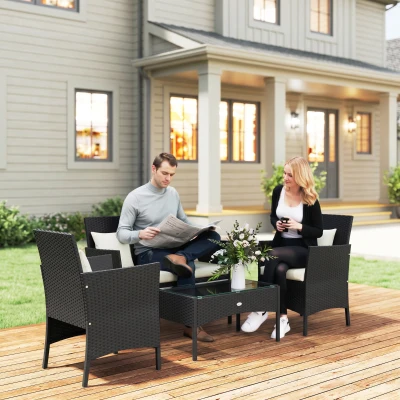 Outsunny Set da Giardino 4pz 2 Sedie Poltrona 2 Posti e Tavolino