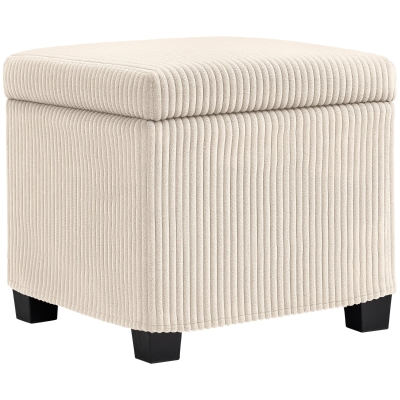 HOMCOM Storage Ottoman Bench, Corduroy Storage Chest Box with Wooden Legs, 40cm Bed End Bench for Living Room, Bedroom, Entryway, Beige