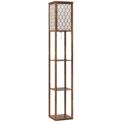 HOMCOM Three-Shelf Standing Lamp - Rustic Brown/White