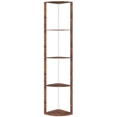 HOMCOM RGB LED Floor Lamp with Shelves, 5-Tier Dimmable Standing Lamp with Adjustable Brightness and Remote Control, Modern Corner Display Shelf Unit for Living Room Bedroom Office, Rustic Brown