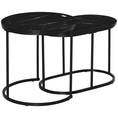 Set 2 măsuțe joase cu efect de marmură, din MDF și oțel negru
