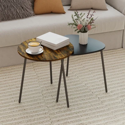 HOMCOM Nesting Side Table Set of 2 - Rustic Brown