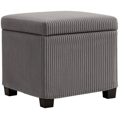 HOMCOM Storage Ottoman Bench, Corduroy Storage Chest Box with Wooden Legs, 40cm Bed End Bench for Living Room, Bedroom, Entryway, Grey