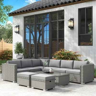 Outsunny Six-Piece Rattan Sofa Set - Mixed Grey