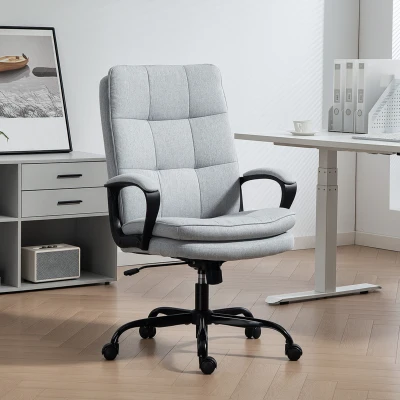 HOMCOM Double Padded Linen-Look Office Chair - Light Grey