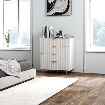 HOMCOM Elegant Four-Drawer Bedside Table - White