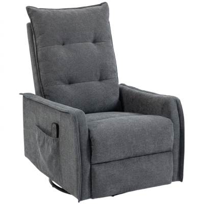 HOMCOM Recliner Armchair, Chenille Recliner Chair with Massage and Heat, 360° Swivel Rocking Manual Recliner, Dark Grey