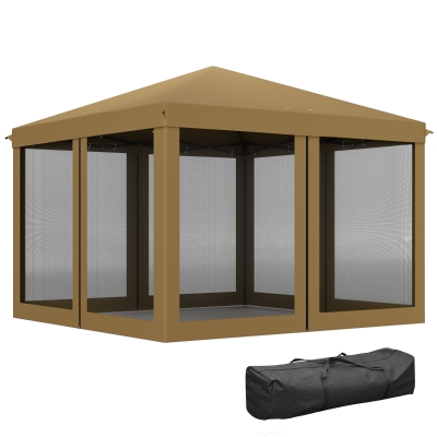 Outsunny 3 x 3 m Pop Up Gazebo, 420D Garden Tent Canopy with Removable Mesh Sidewall Netting, Carry Bag for Garden Patio Outdoor, Khaki