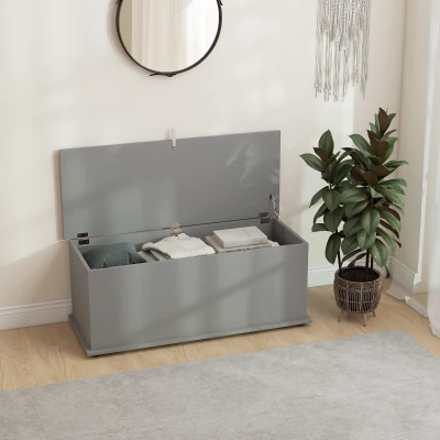 HOMCOM Storage Chest, Large 113L Blanket Box, Shoe Bench with Safety Hinged Lid, Storage Trunk, Bed End Bench for Bedroom, Hallway, Living room, Playroom, 100 x 40 x 40cm, Grey