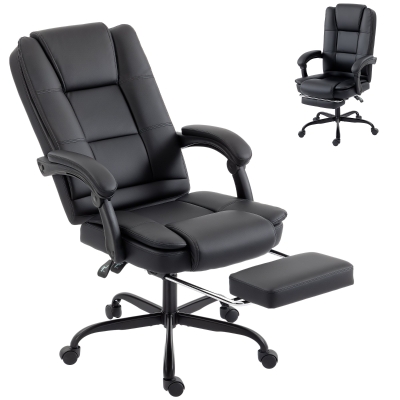 HOMCOM Chaise Bureau Ergonomique Inclinable PU Repose-pieds Noir