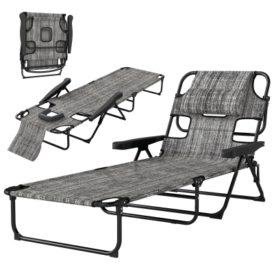 Outsunny Chaise Longue Pliante 4 Niveaux Gris