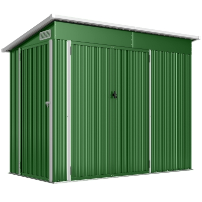 Outsunny Abrigo de Jardim Exterior 2,7 m² 234x132x185 cm com Três Portas Fechadura e Grelhas de Ventilação Verde