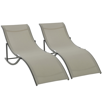 Outsunny Set sdraio da giardino 61cm x 165cm x 63cm Struttura nera, Tessuto cachi