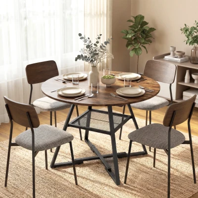HOMCOM Tavolo da Pranzo Rotondo Industriale con Ripiano Marrone